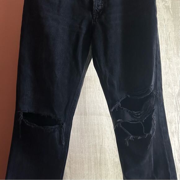 Agolde Lana Mid Rise Vintage Straight Black Distressed Knees Button Fly Size 27 - Picture 3 of 7